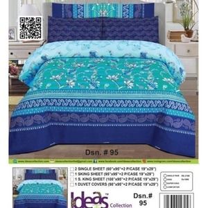 100% Cotton King Bedsheet Set, boho, Bright, floral, flat sheet